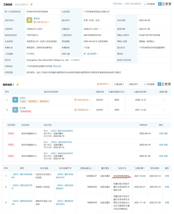家族企業(yè)逆境 許家印哥哥的公司成“老賴”，違規(guī)限制消費(fèi)令折射管理漏洞